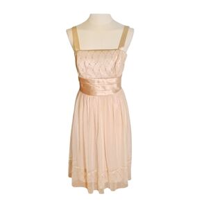 Dress Barn Champagne Gold Tulled Rhinestone Formal Dress Size 8 Petite Women's